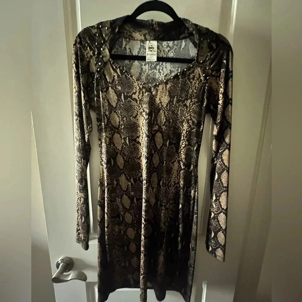 Snake Print long sleeve knee length dress- Size Medium